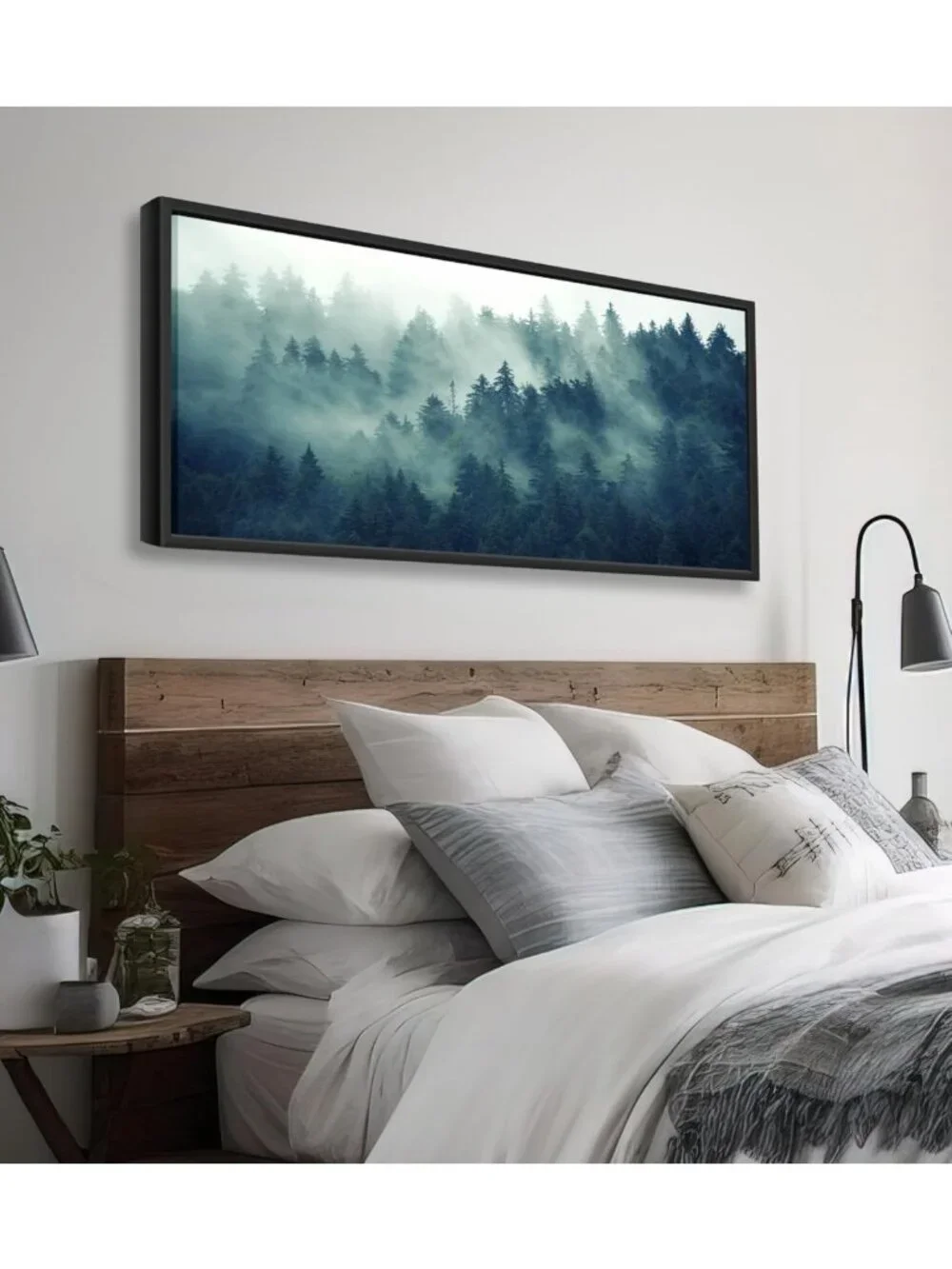 Large 24x48 Misty Forest Canvas Art - Foggy Mountain Landscape Decor